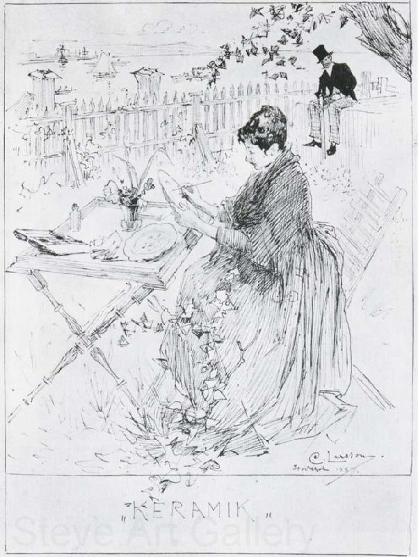 Carl Larsson Ceramics Pen and ink drawing Germany oil painting art